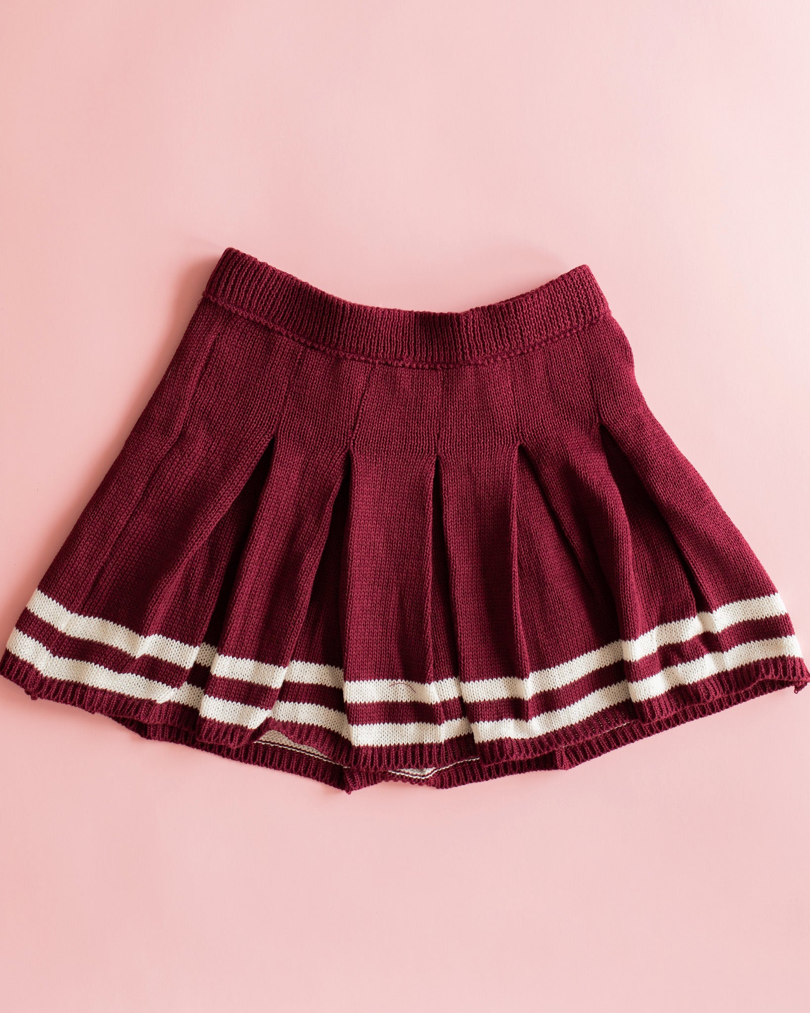 Knit Pleated Mini Skirt | Maroon