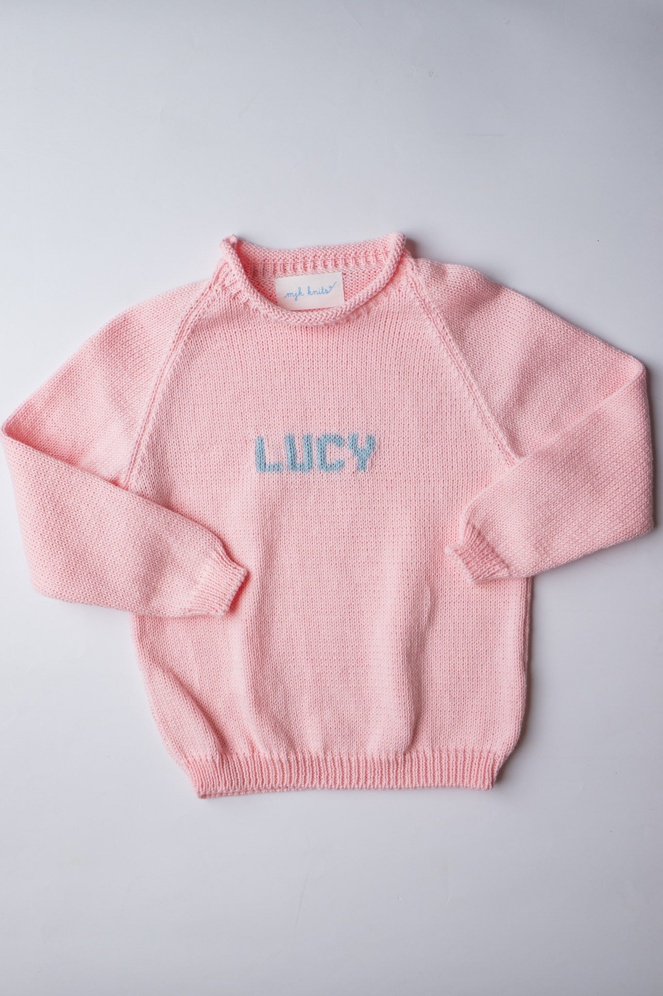 Name Sweater | Light Pink with Light Blue