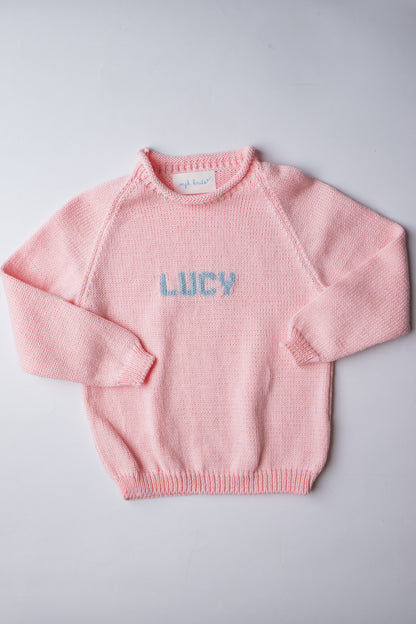 Name Sweater | Light Pink with Light Blue
