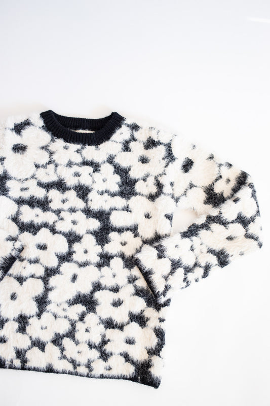 Floral Eyelash Sweater | Black + White