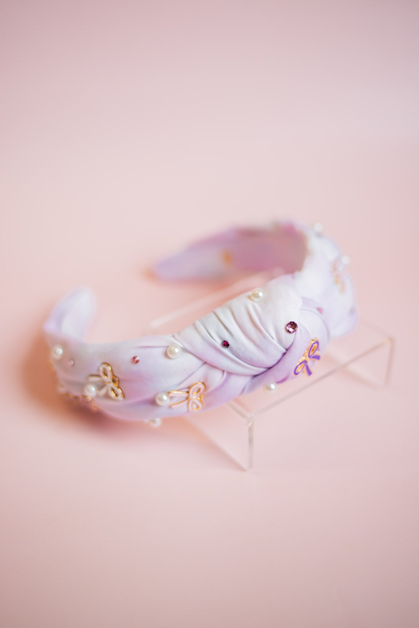 Bow Charm Knot Headband with Pearls | Purple