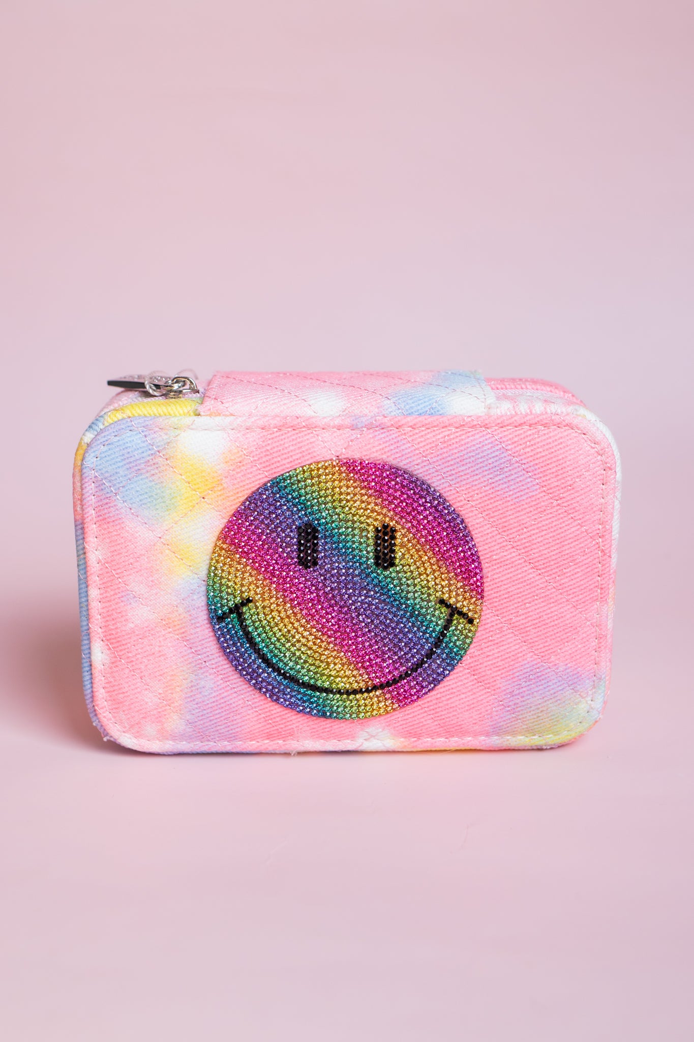 Tie Dye Rainbow Quilted Jewelry Box | Crystal Rainbow Smiley