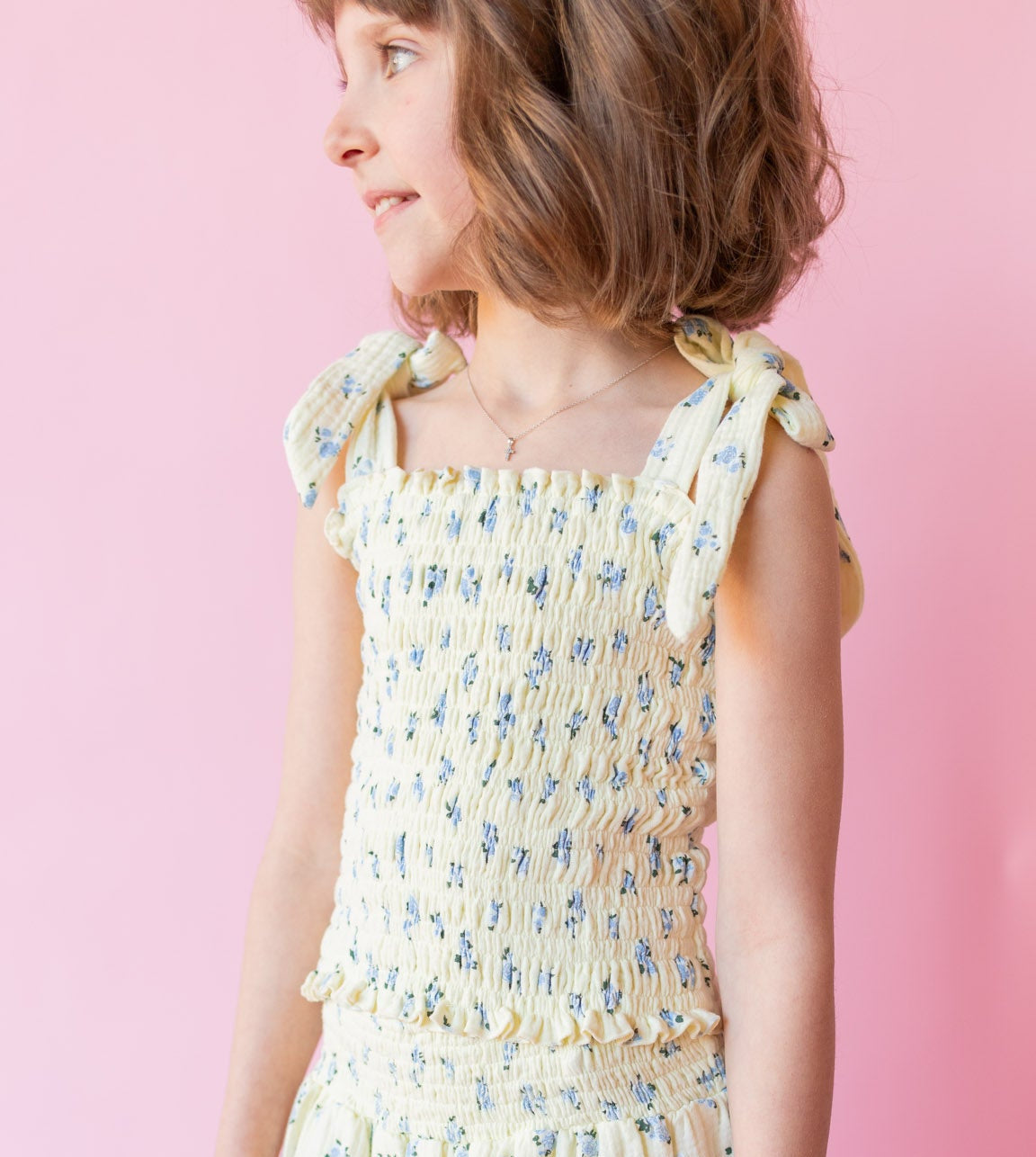 Rose Smocked Gauze Top | Yellow