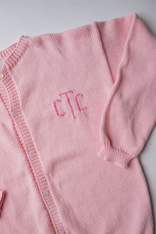 Custom Knit Monogram Cardigan | Light Pink with Bright Pink