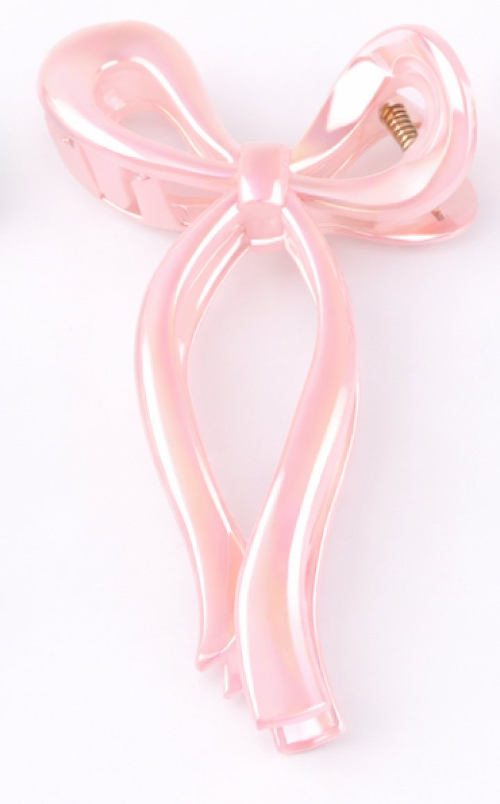 IRIDESCENT BOW CLAW CLIP I PINK