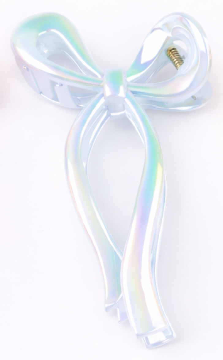 IRIDESCENT BOW CLAW CLIP I WHITE