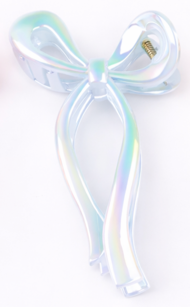 IRIDESCENT BOW CLAW CLIP I WHITE