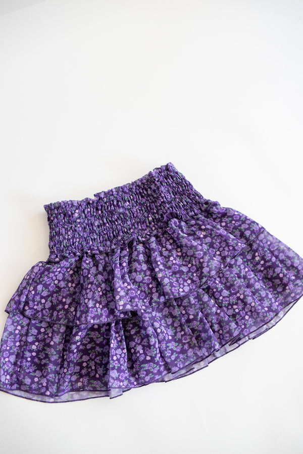 Chiffon Smocked Skirt | Purple Floral