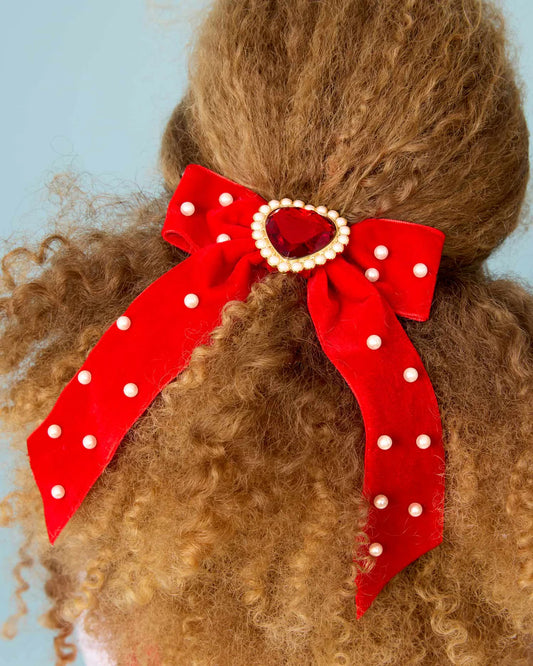 Ruby Red Jeweled Hair Bow