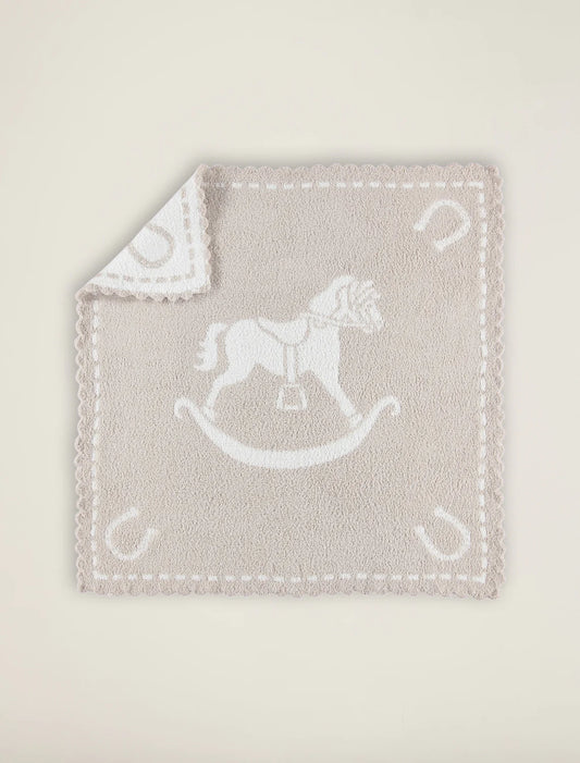 CozyChic Scalloped Receiving Blanket | Stone/White Rocking Horse