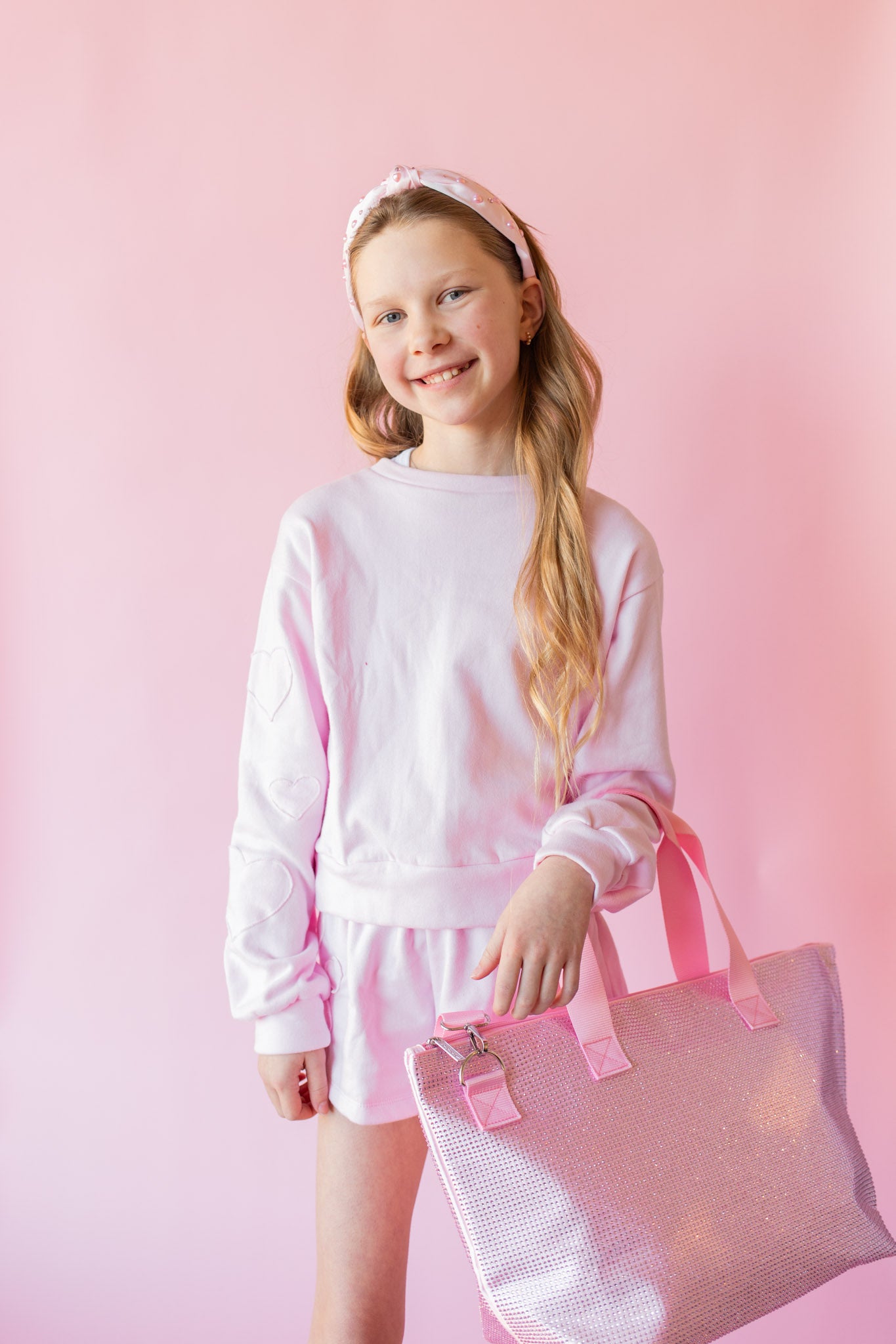 Heart Patch Sleeve Sweatshirt | Light Pink