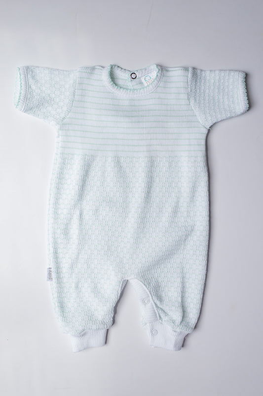 Pinstripe Knit Short Sleeve Romper | Mint