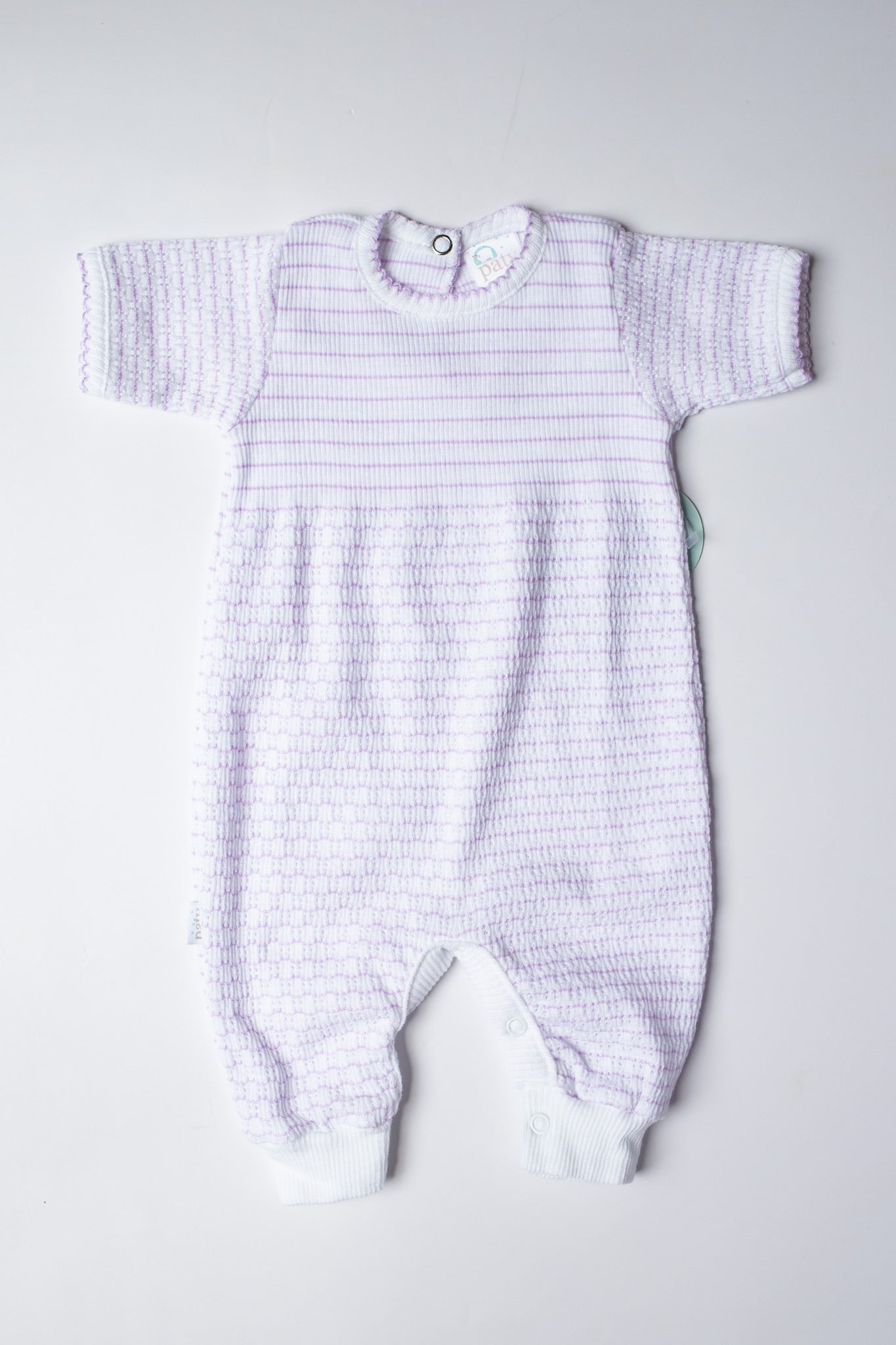 Pinstripe Knit Short Sleeve Romper | Lavender