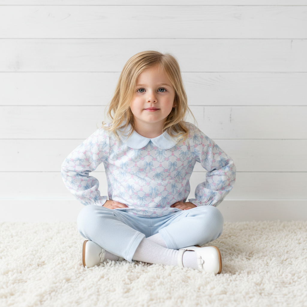 Blue Coquettes Pima Scallop Top Set