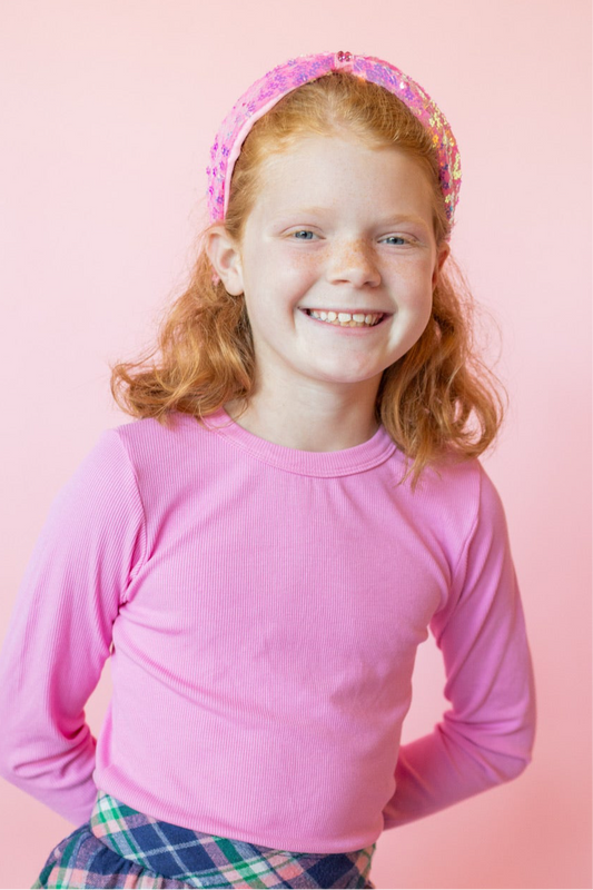 Ribbed Solid Long Sleeve | Bubblegum Pink