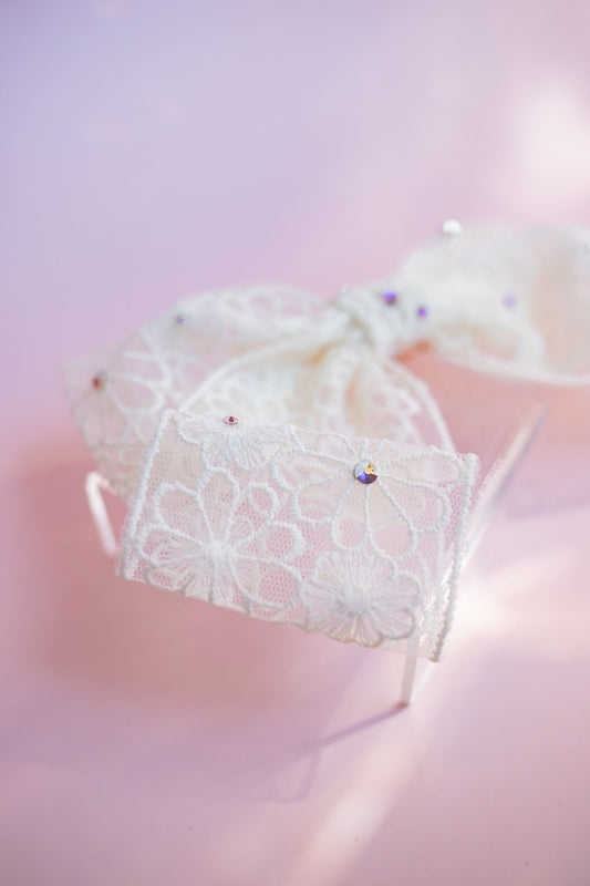 Crystal Lace Hair Bow Clip | Ivory