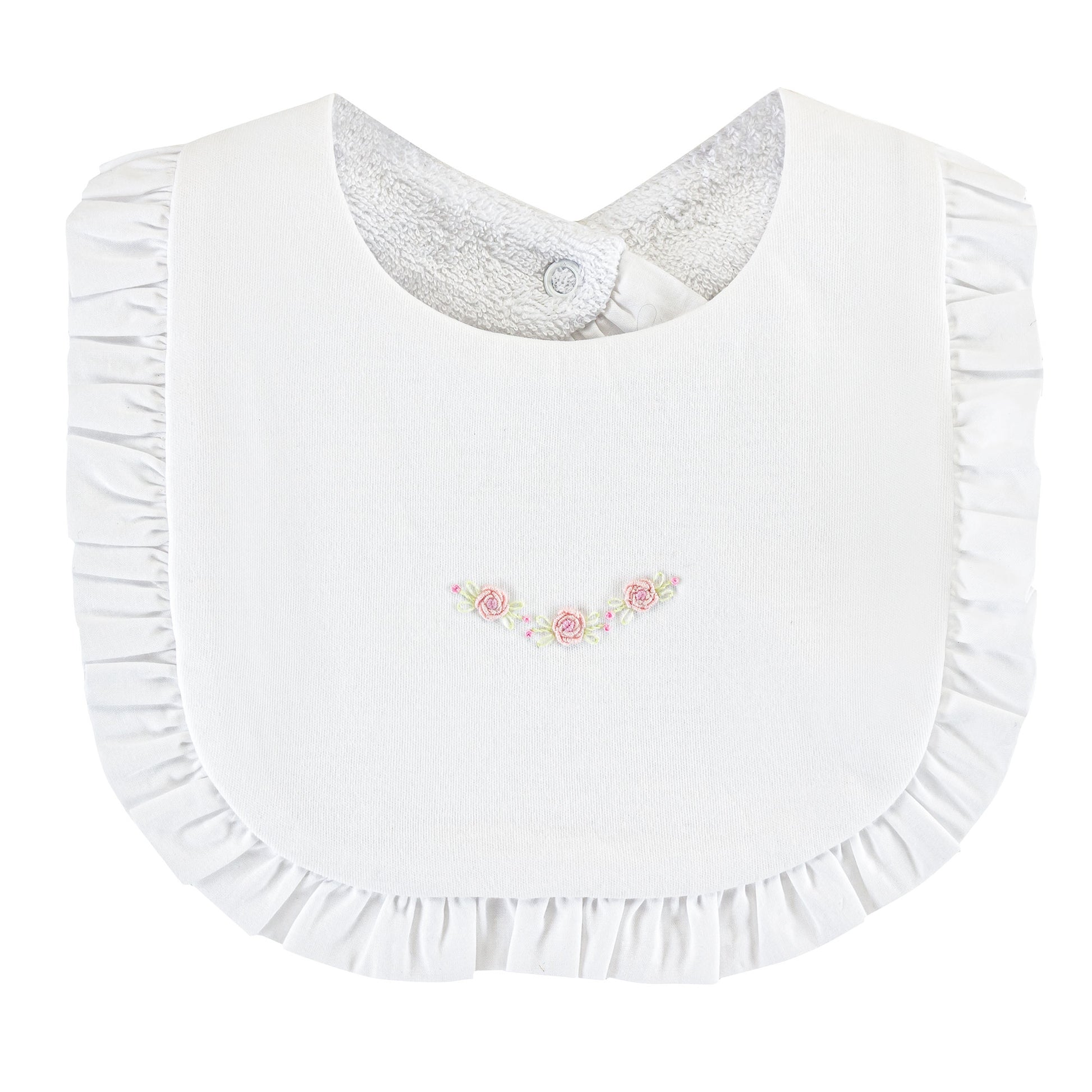 Ruffled Bib w/ Embroidery | Sweet Roses