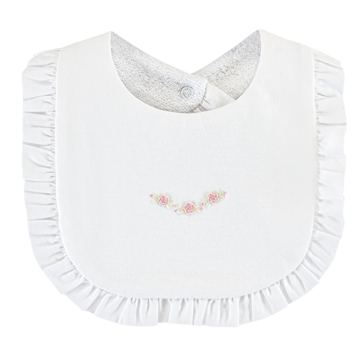 Ruffled Bib w/ Embroidery | Sweet Roses