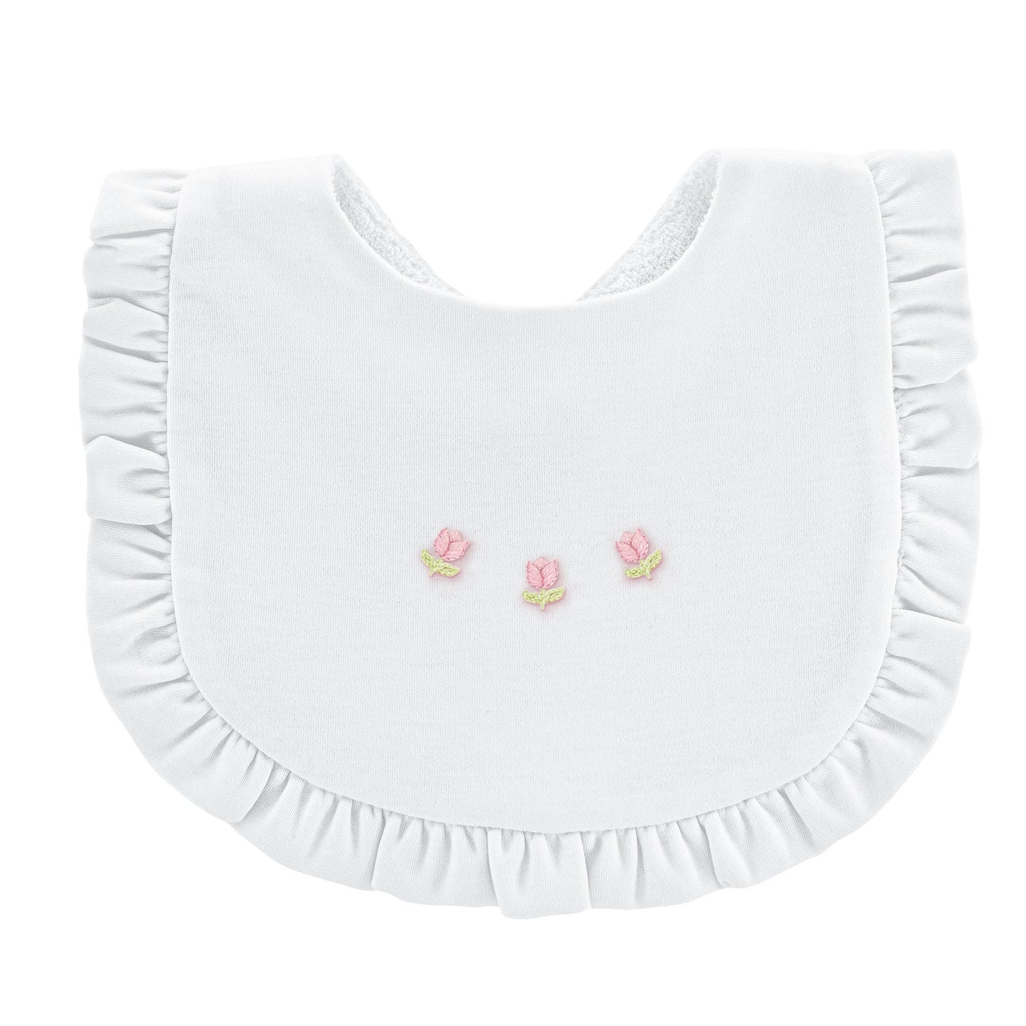 tulips ruffled bib w/embroidery