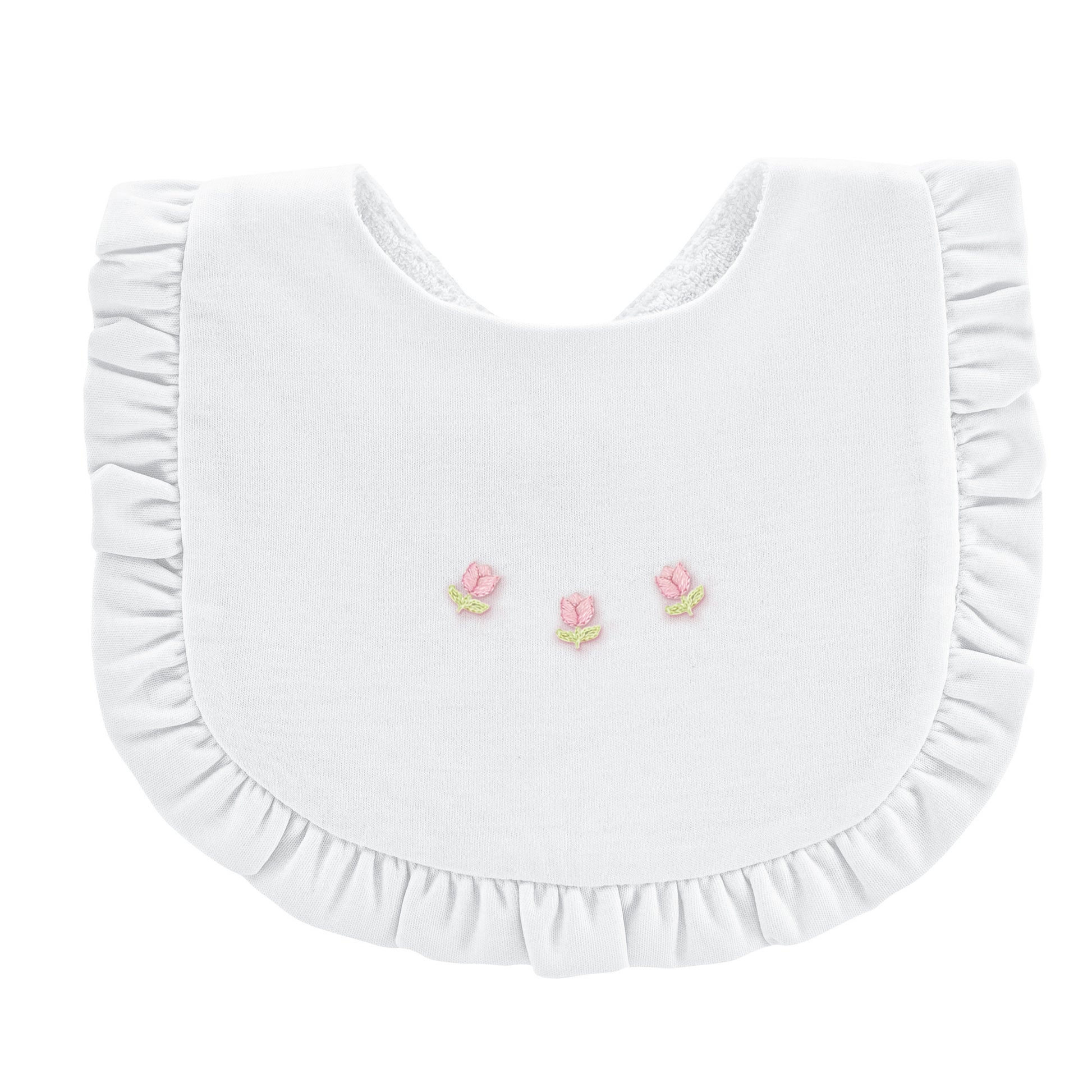 tulips ruffled bib w/embroidery