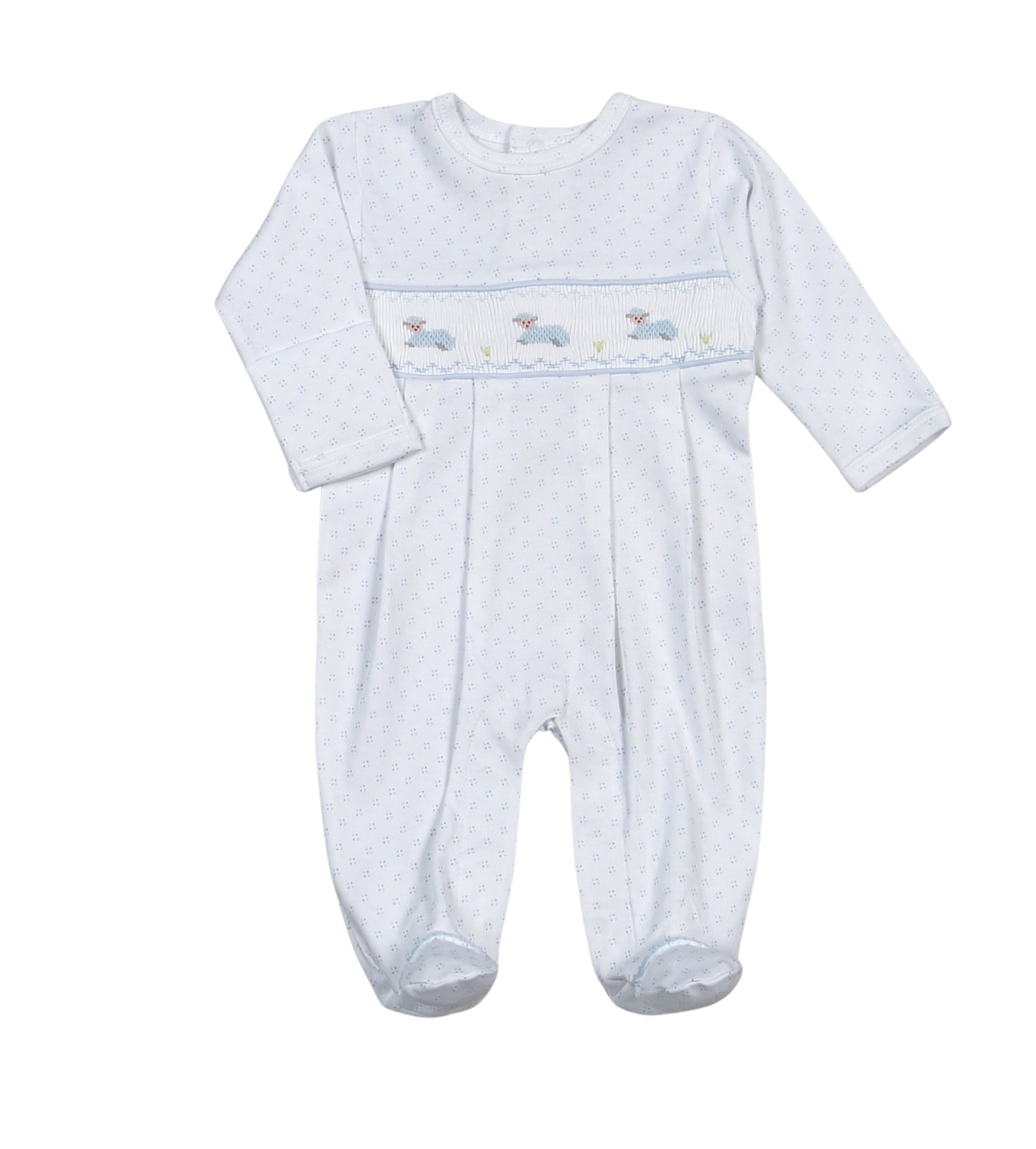 Blue Baby Lamb Hand Smocked Pima Footie