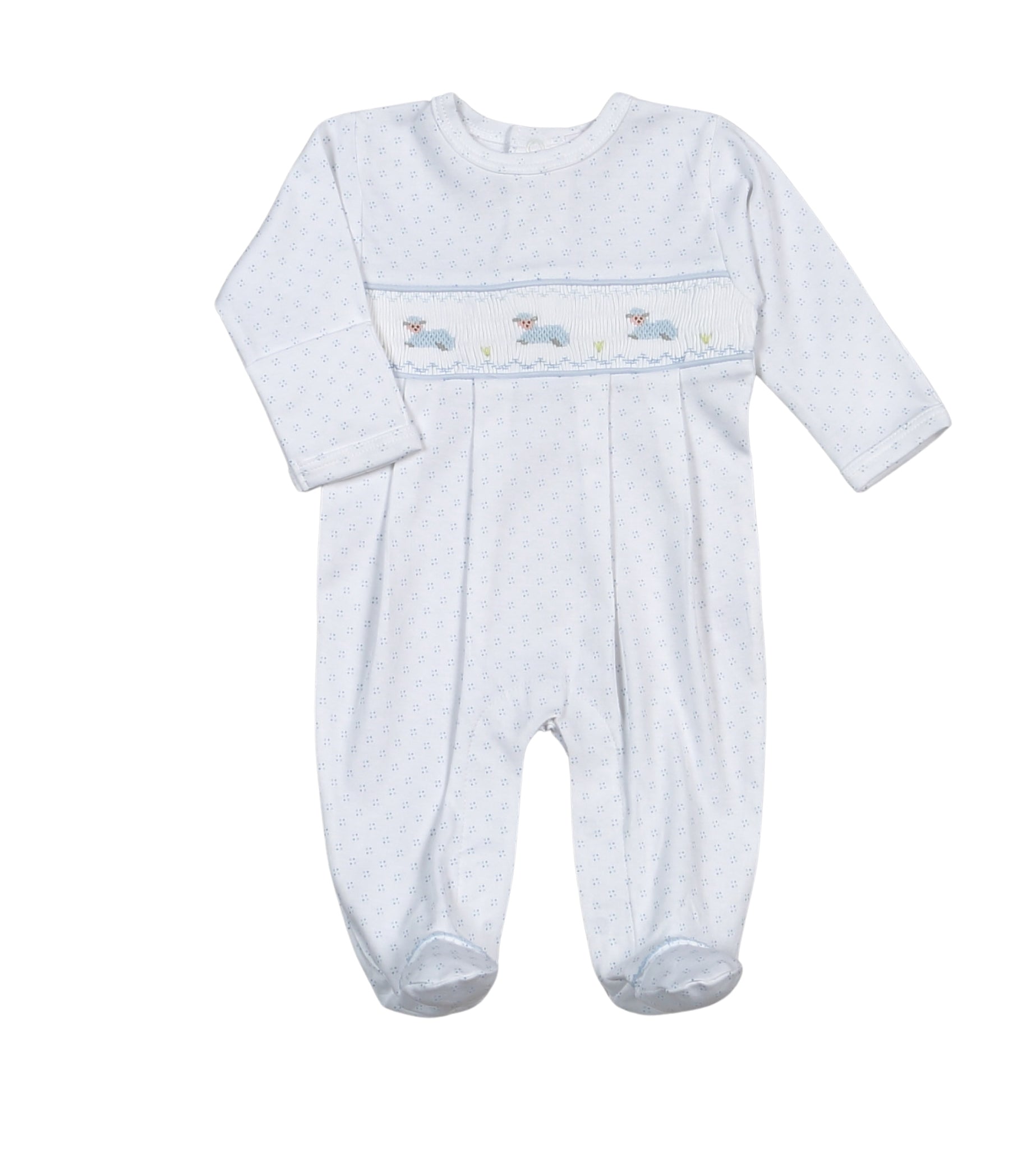 Blue Baby Lamb Hand Smocked Pima Footie