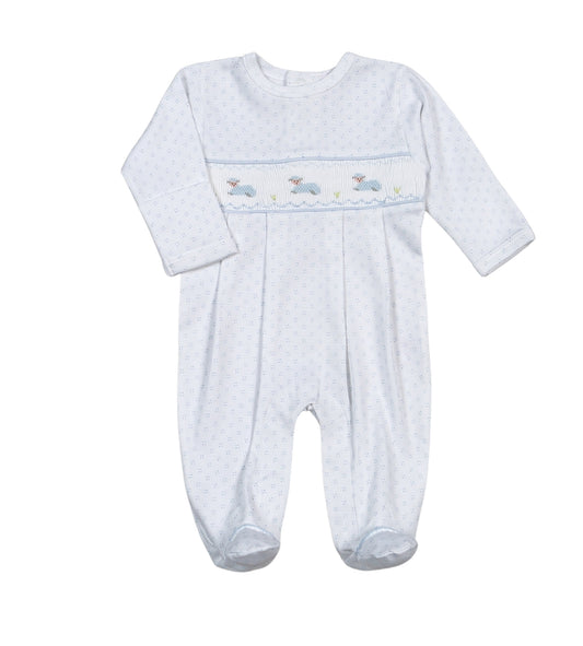 Blue Baby Lamb Hand Smocked Pima Footie