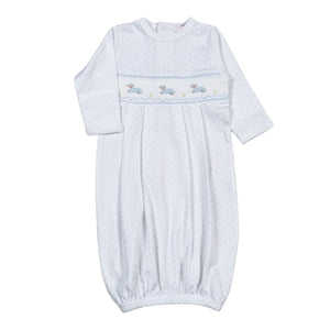 Blue Baby Lamb Hand Smocked Pima Gown