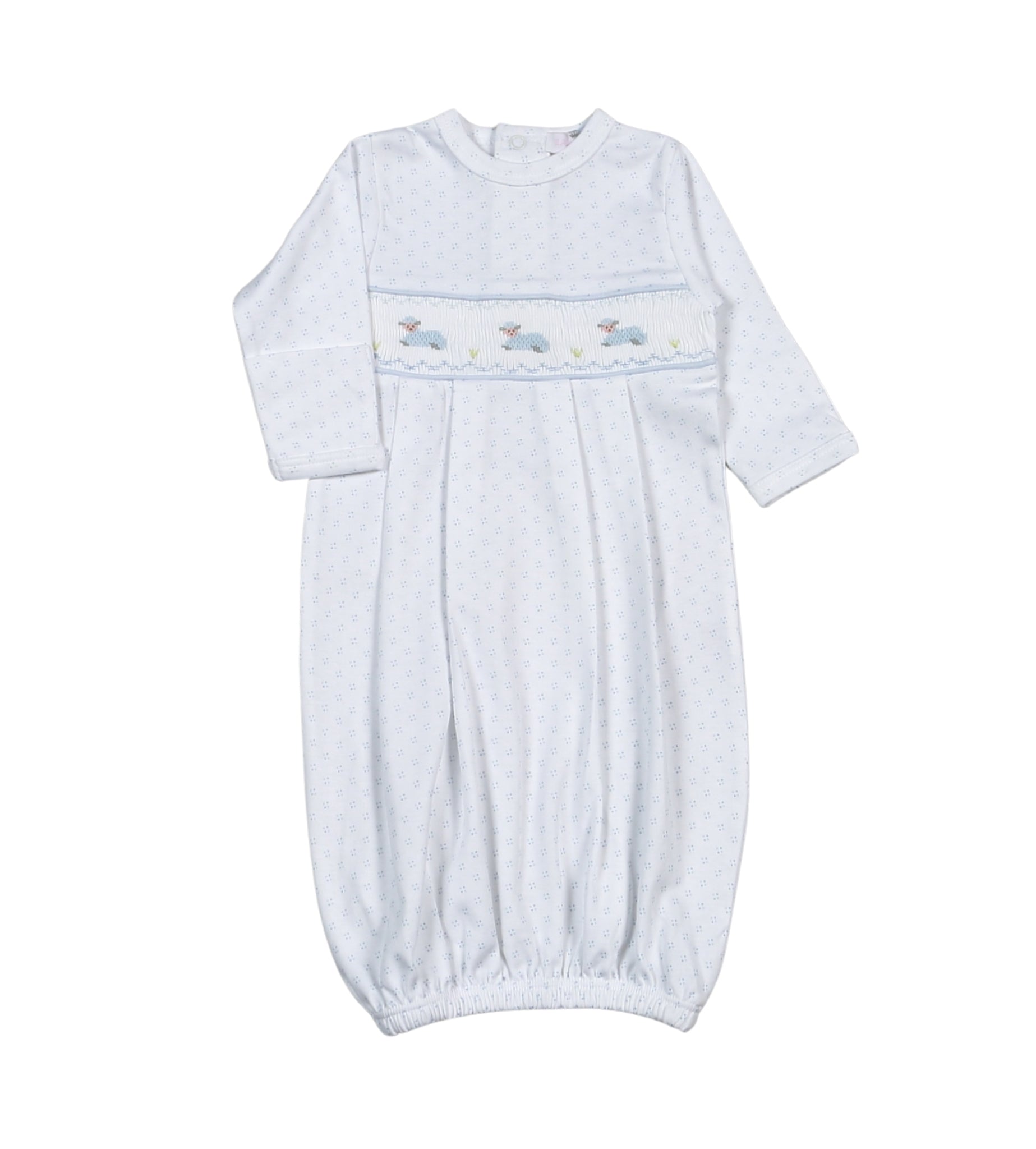 Blue Baby Lamb Hand Smocked Pima Gown