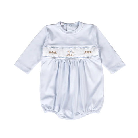 Blue Baby Lamb Hand Smocked Bubble