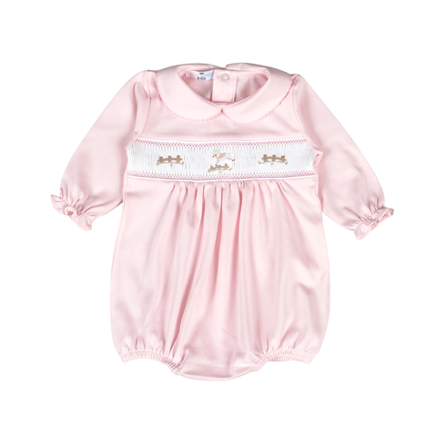 Pink Baby Lamb Hand Smocked Bubble