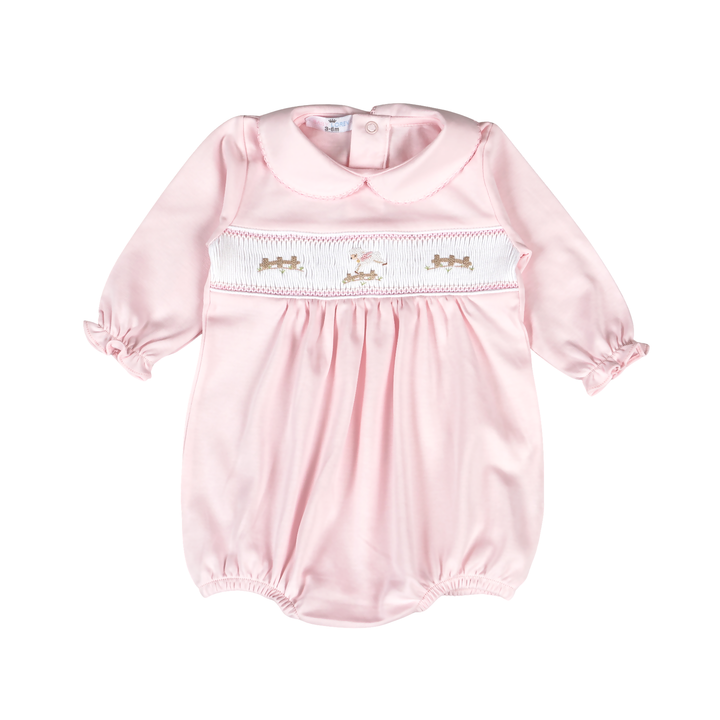 Pink Baby Lamb Hand Smocked Bubble