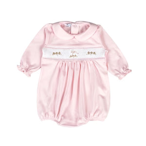Pink Baby Lamb Hand Smocked Bubble