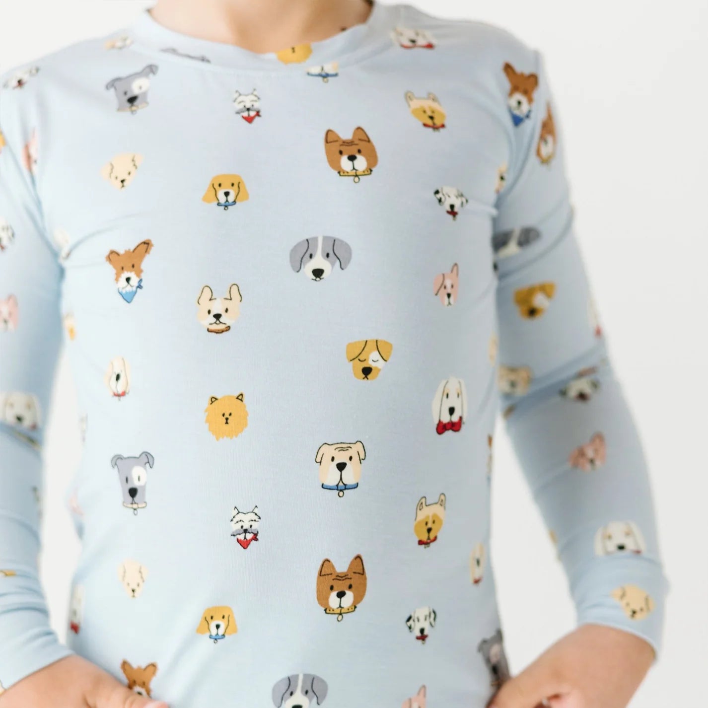 Two-Piece Long Sleeve Pajamas | Light Blue Dogs