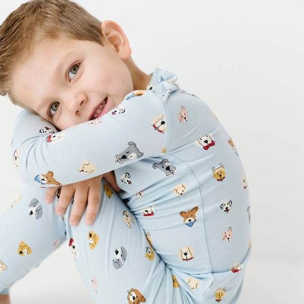 Two-Piece Long Sleeve Pajamas | Light Blue Dogs