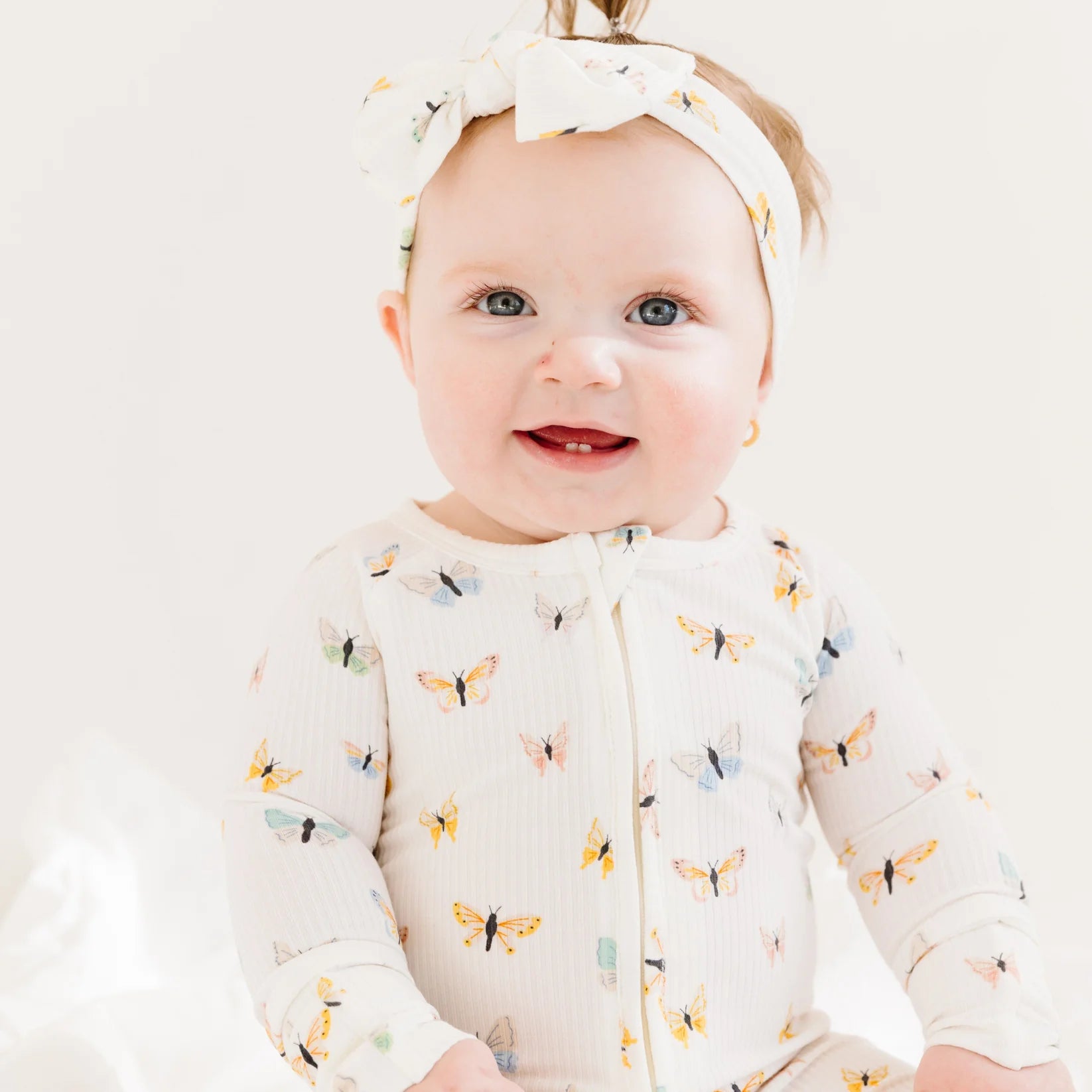 Ribbed Zip Romper | Butterflies
