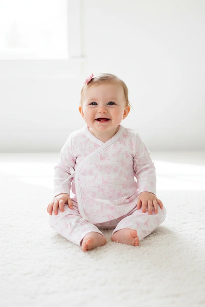 Pink Baby Safari Pima Kimono Pants Set