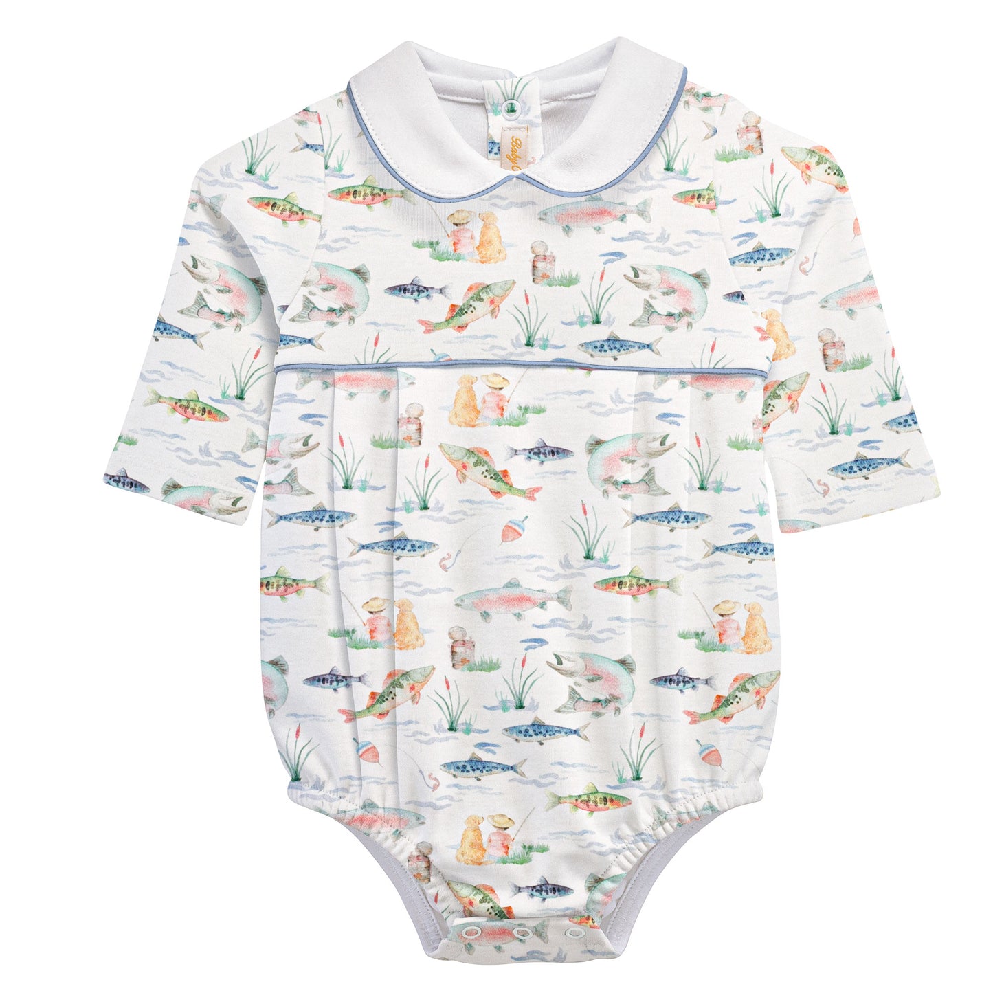 Gone Fishing Printed Pima Bubble w Round Collar