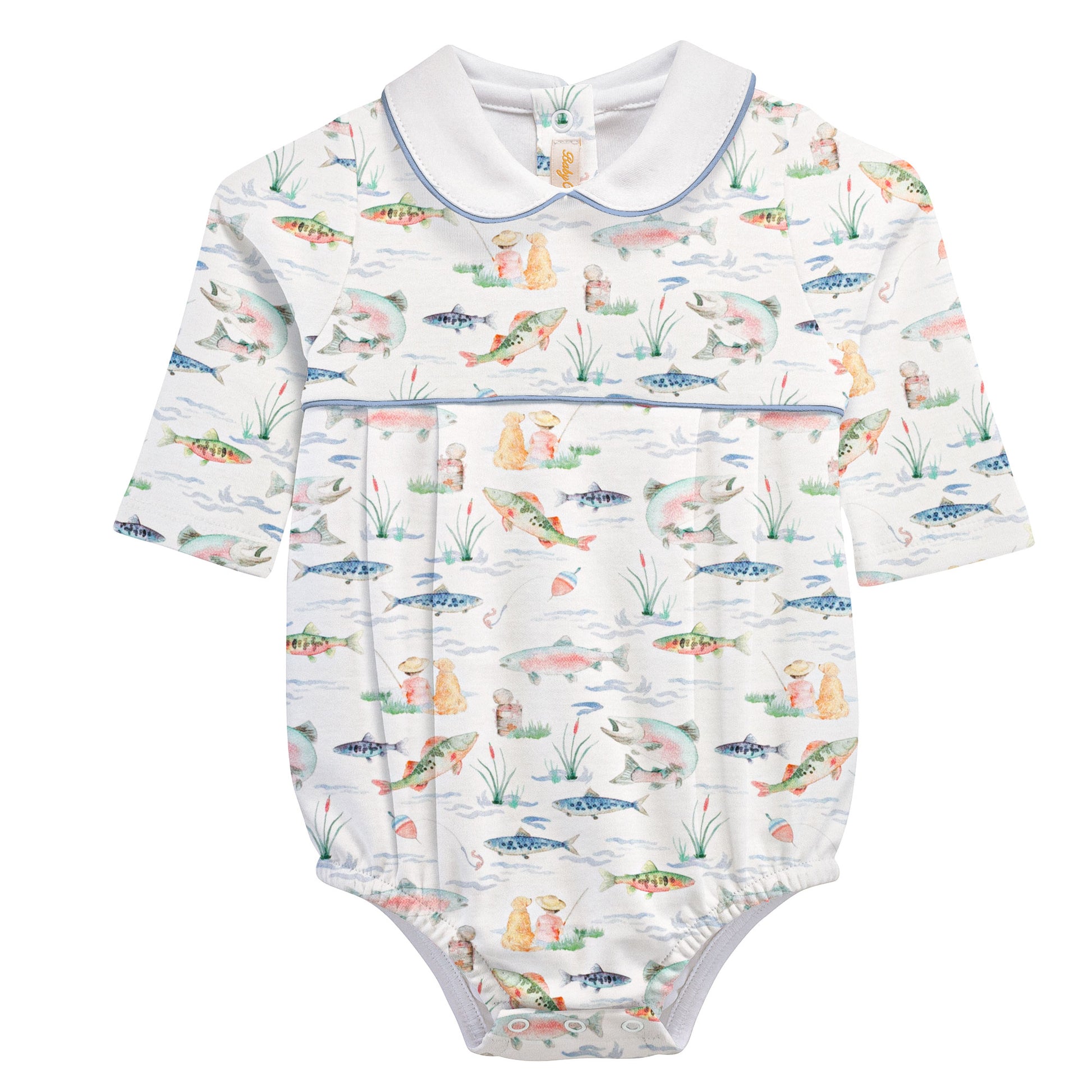 Gone Fishing Printed Pima Bubble w Round Collar