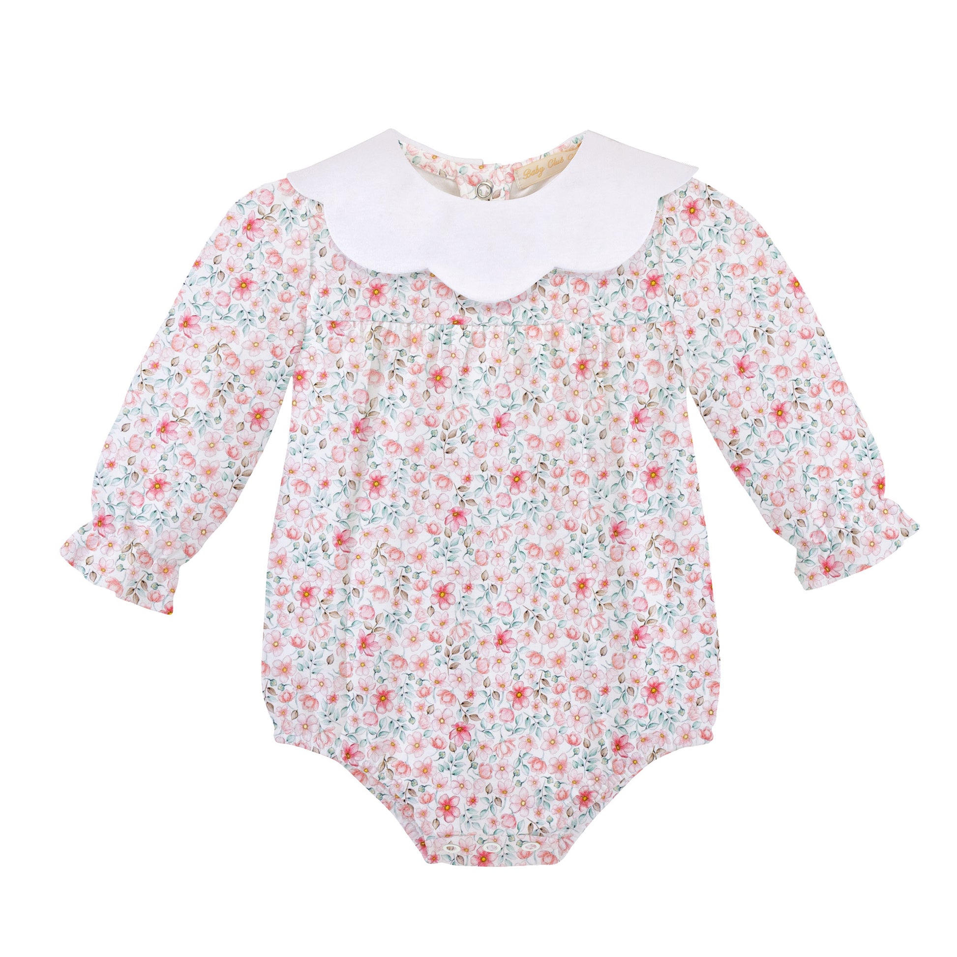 Blushy Buttons Printed Pima Bubble w Scalloped Collar