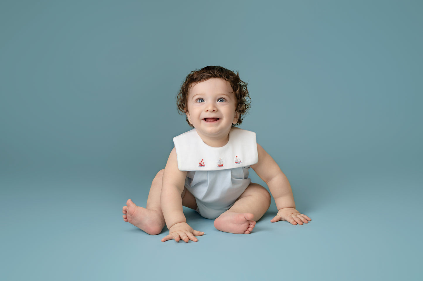 tiny sails light blue bib bubble bib bubble w/ embroidery