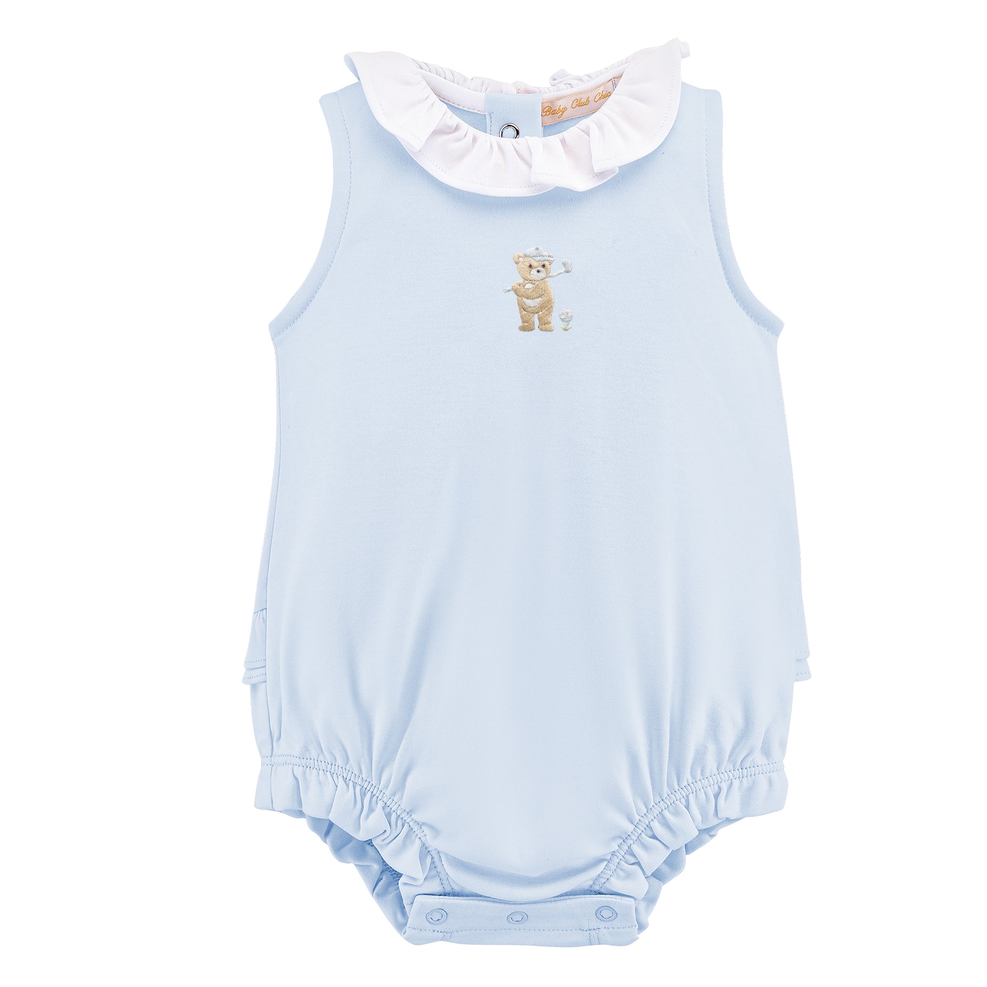 golfing bear - pink light blue bubble w/ embroidery