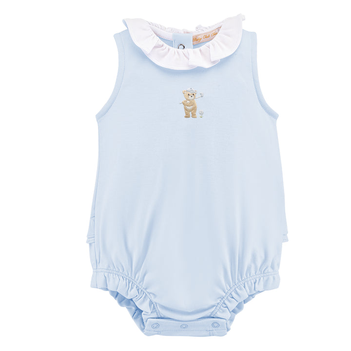 golfing bear - pink light blue bubble w/ embroidery