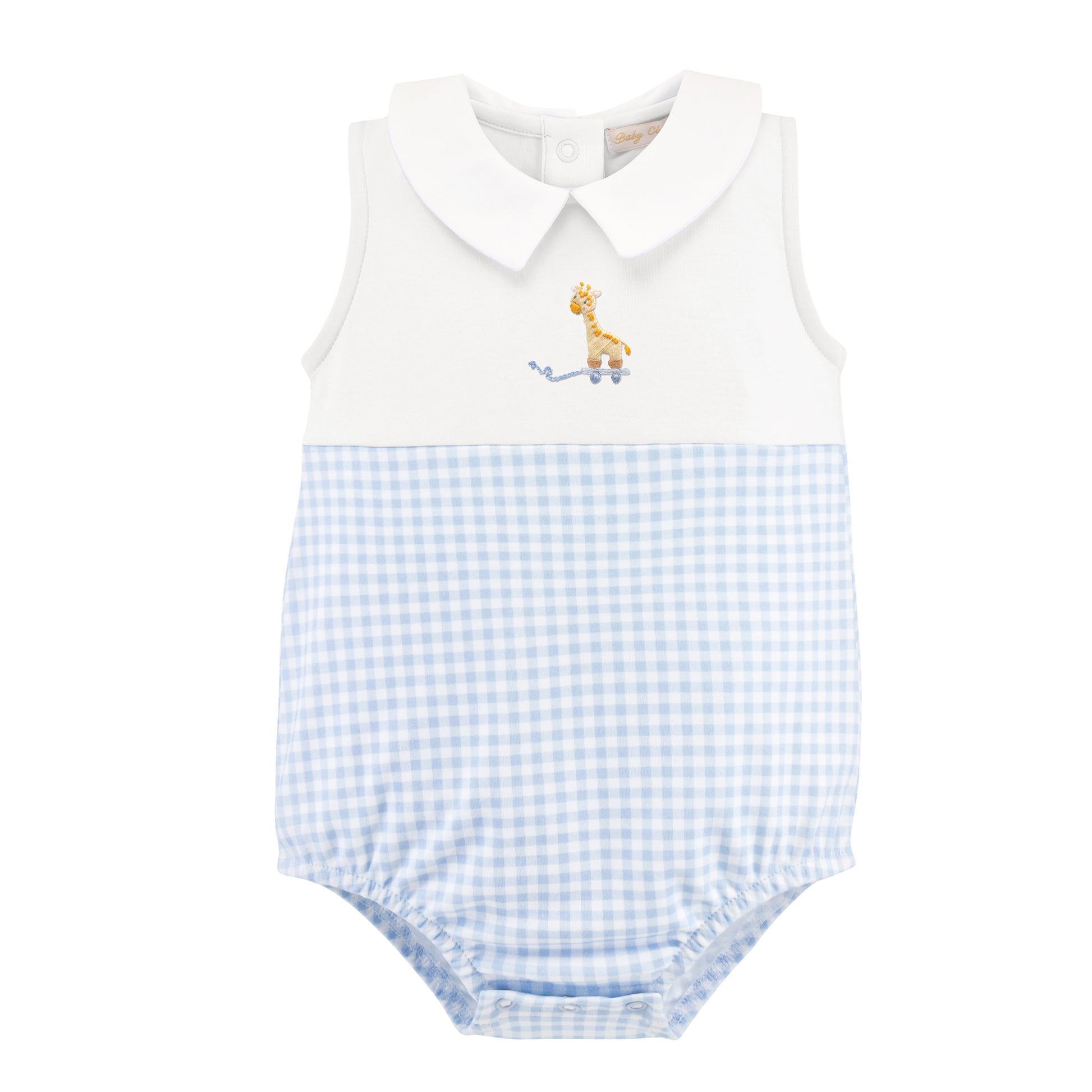 tiny giraffe - boy white gingham bubble w/ embroidery