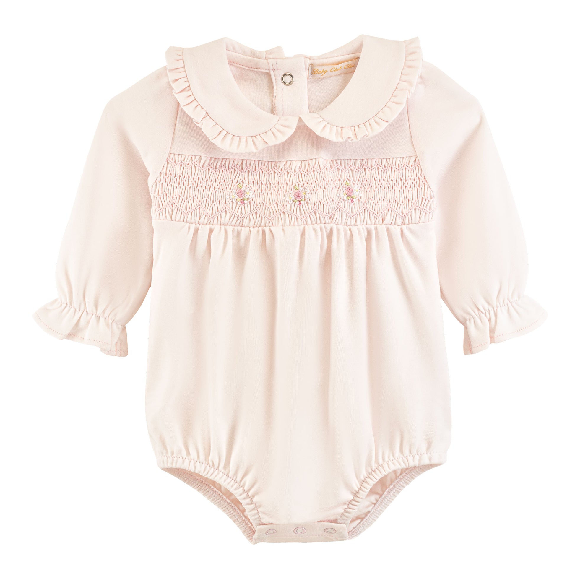 Smocked + Collared Bubble w/ Embroidery | Sweet Roses