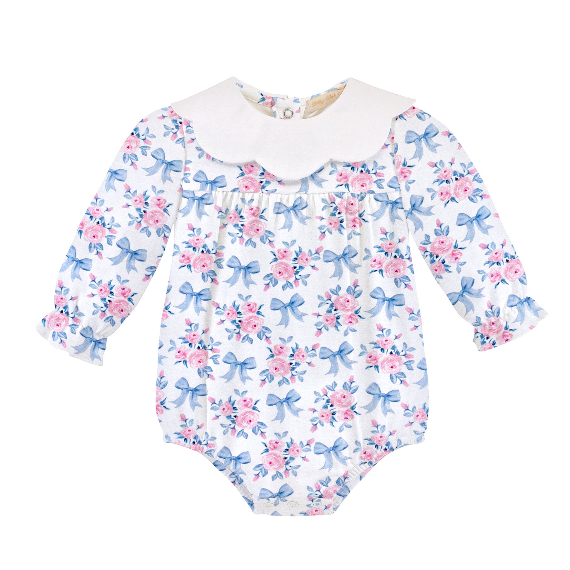Scallop Collar Printed Bubble | Blue Floral Bows
