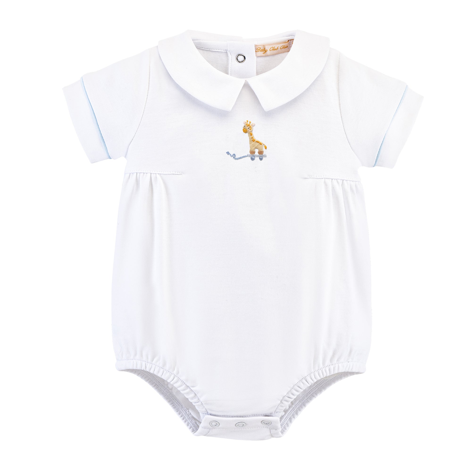 tiny giraffe - boy light blue bubble w/ embroidery