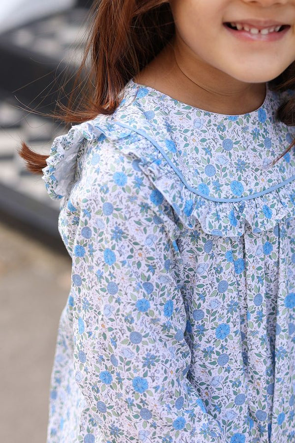 French Blue Floral Dress