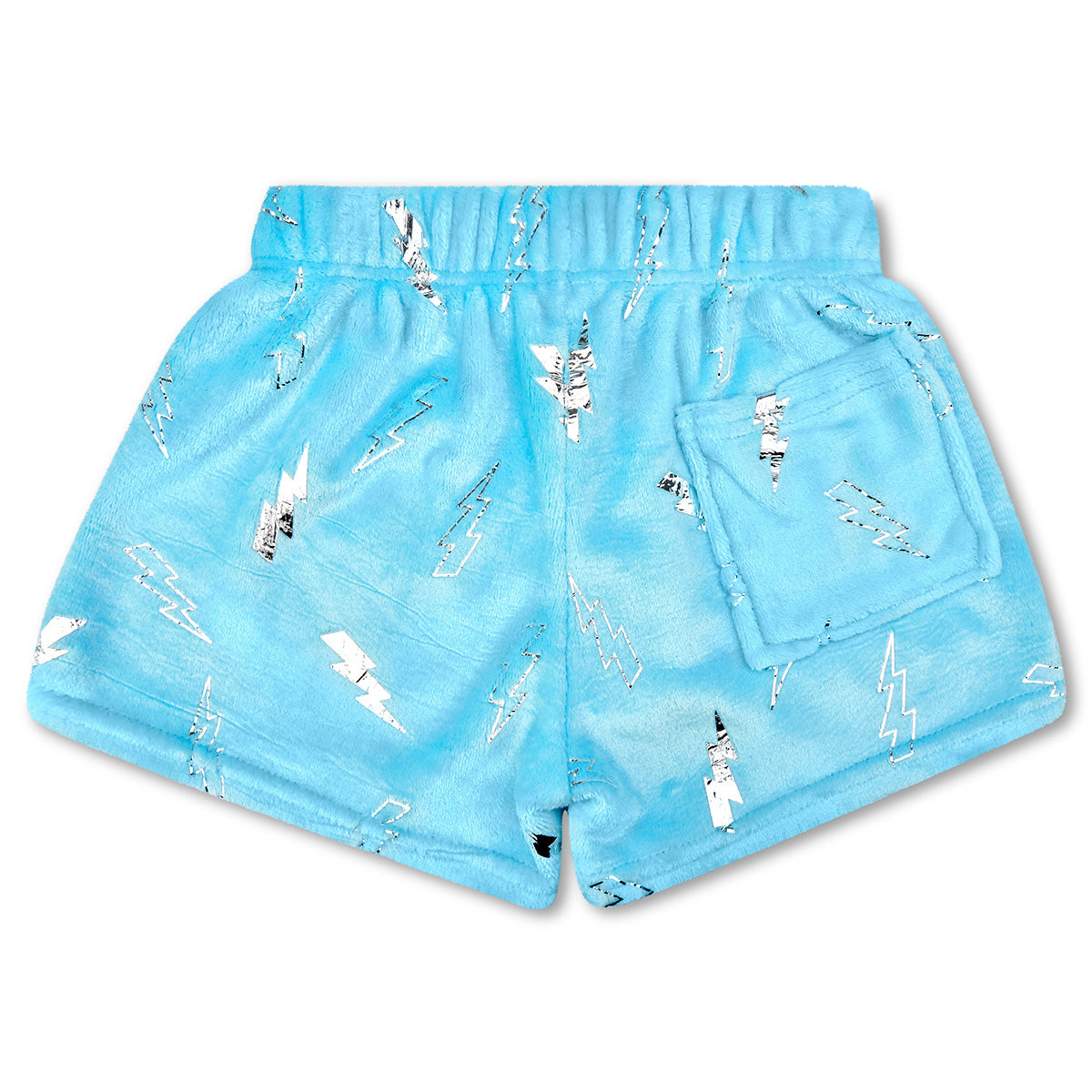 Blue Foil Lightning Plush Shorts