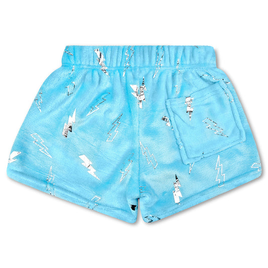 Blue Foil Lightning Plush Shorts